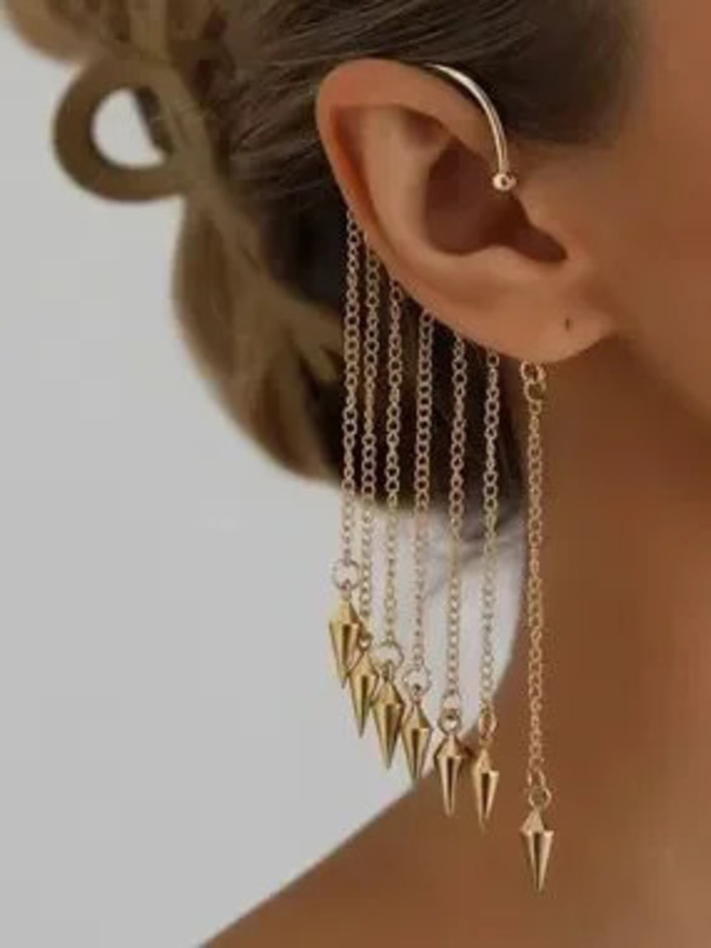 Edgy Golden Ear Cuff Waterfall Chain Earrings